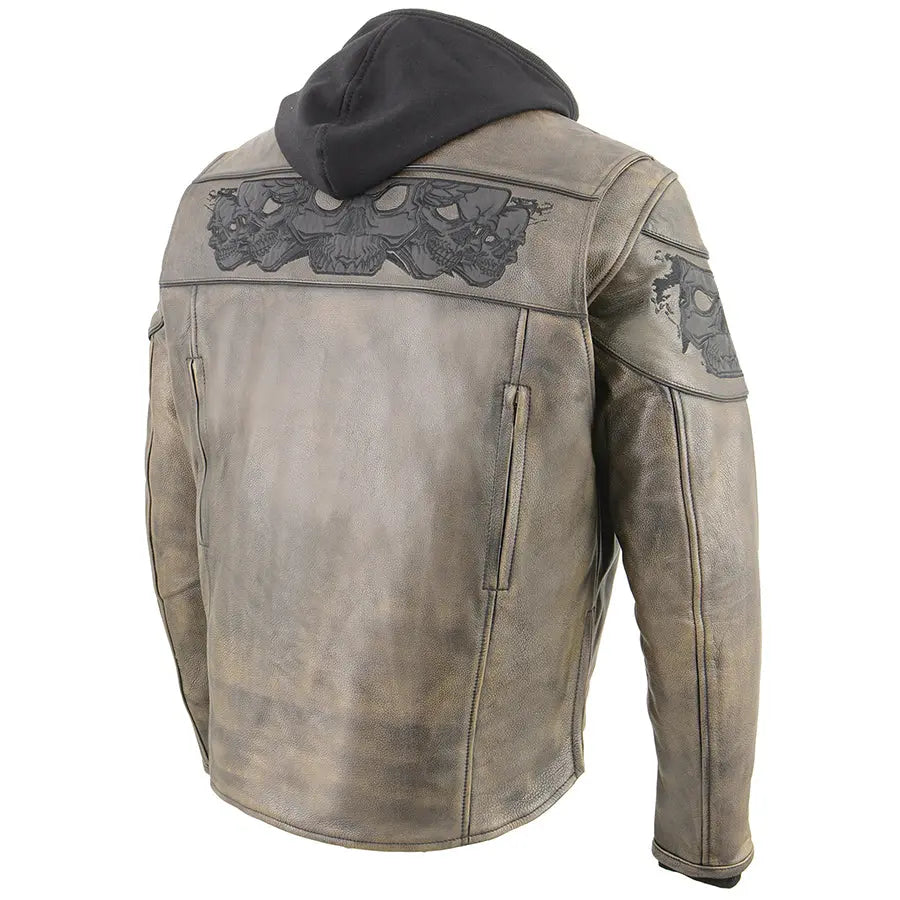 Chaqueta tipo scooter cruzada para hombre de cuero desgastado en marrón de Milwaukee Leather con calaveras reflectantesEX-STOCK Canada 