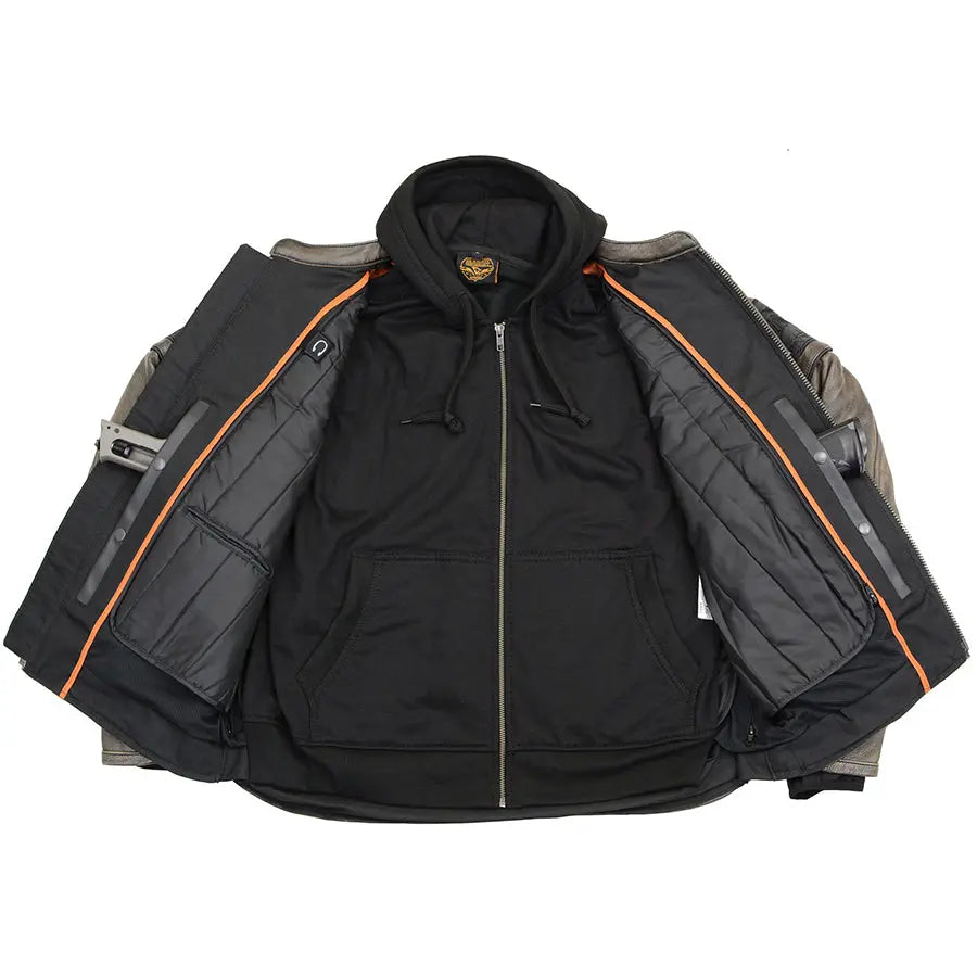 Chaqueta tipo scooter cruzada para hombre de cuero desgastado en marrón de Milwaukee Leather con calaveras reflectantesEX-STOCK Canada 