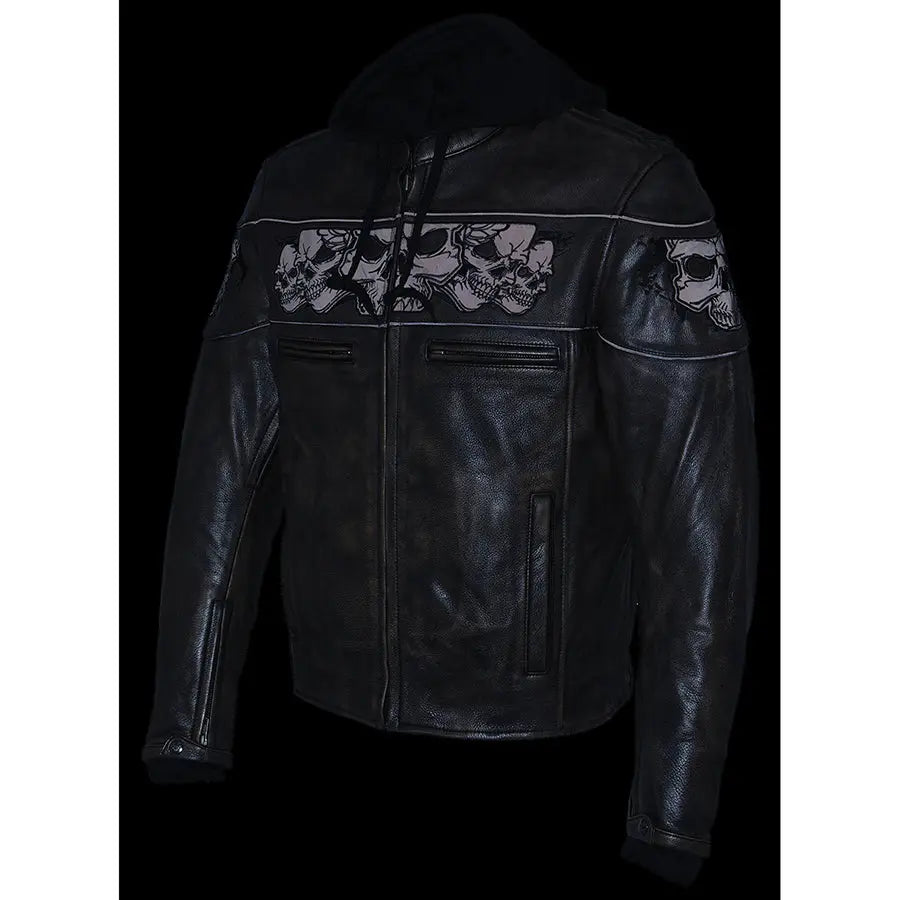 Chaqueta tipo scooter cruzada para hombre de cuero desgastado en marrón de Milwaukee Leather con calaveras reflectantesEX-STOCK Canada 