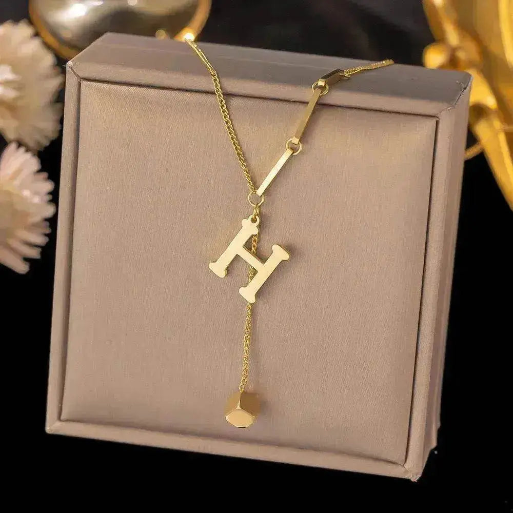 Necklace Ornament Titanium Steel Tassel 26 Letters Female Small Square Pendant Graceful Personality Jewelry - EX-STOCK Canada