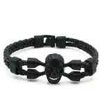 Neutral Stylish Men's Skull Black Buttons & Leather Bracelet - EX-STOCK CANADA