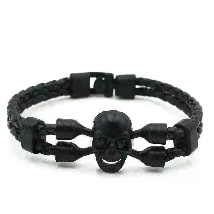 Neutral Stylish Men's Skull Black Buttons & Leather Bracelet - EX-STOCK CANADA