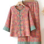 New Chinese Style Double Pure Cotton Gauze Pajamas For Women Spring Autumn Set - EX-STOCK Canada