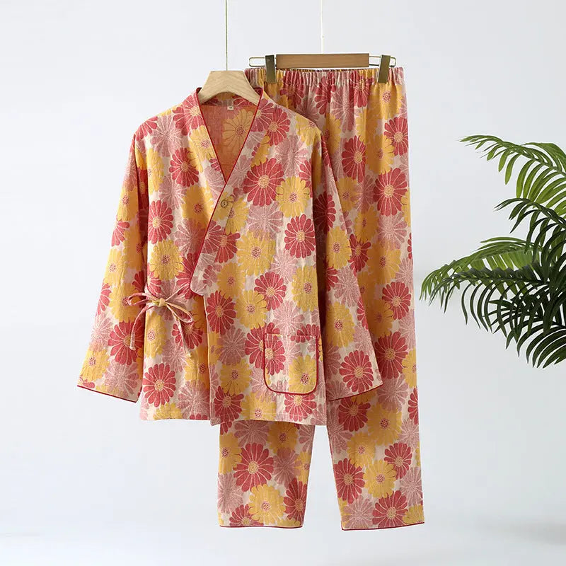 New Chinese Style Spring And Autumn Double Pure Cotton Gauze Pajamas For Women - EX-STOCK Canada
