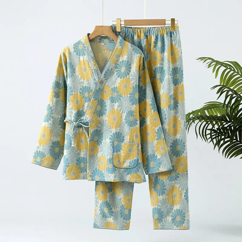 New Chinese Style Spring And Autumn Double Pure Cotton Gauze Pajamas For Women - EX-STOCK Canada