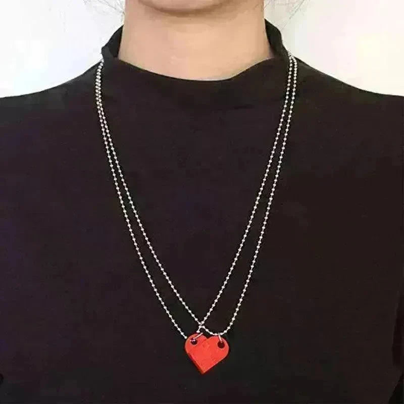 New Heart Shaped Stitching Acrylic Couple Necklace - EX-STOCK CANADA