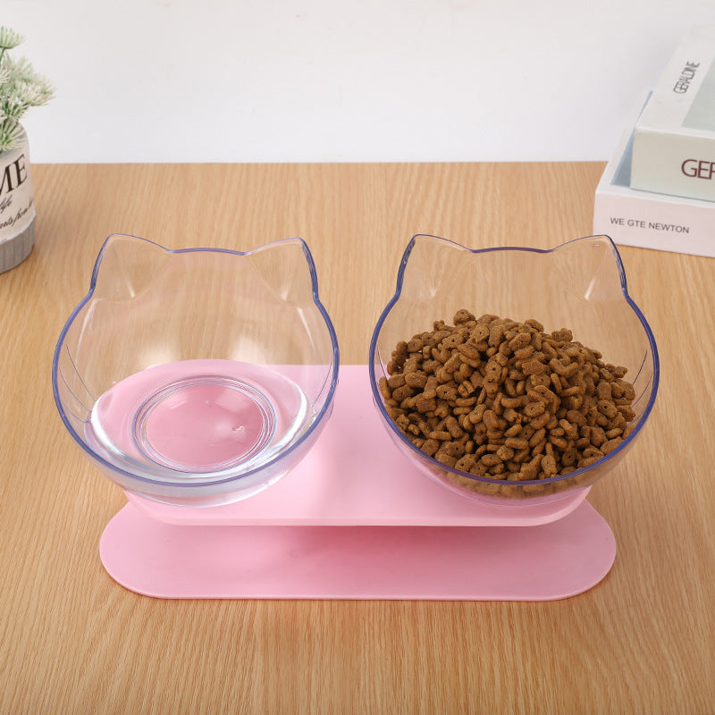 New Inclined Food Cat Ear Oblique Mouth Transparent Single Pet Bowl EX-STOCK Canada 