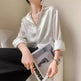 White Texture Long sleeve button Satin Shirt For Work business office - EX-STOCK Canada