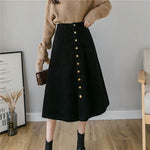 Retro Button A-line Fashion flared Corduroy Midi Skirt - EX-STOCK Canada