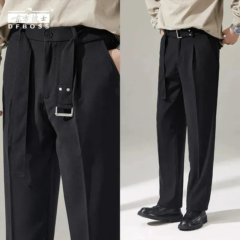 Detachable Belt Draping Wide-leg Suit Chinos Trouser For Men - EX-STOCK CANADA