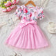 Girls Puff Sleeve Flower Printed Mesh Dress Baby girl dress gown - EX-STOCK Canada
