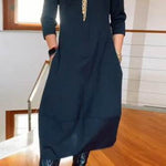 Autumn And Winter New All-matching Solid Color Loose Round-neck Long-sleeved Dress Women - EX-STOCK Canada