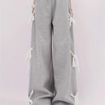 European And American Fashion Street Fashion Bow Lace Stitching Personality Wide Leg Pants