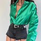 Single-breasted Long Sleeve Lapel Satin Blouse Shirt for work business office - EX-STOCK CANADA