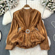 Elegant Luxury French Style High-grade waist belt lantern sleeve Niche Blouse top for Women - EX-STOCK CANADA