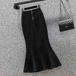 High Waisted Fish tail Mermaid Denim Midi Skirt - EX-STOCK Canada