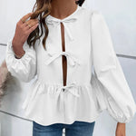 Casual Loose Lantern sleeve Buckle blouse Top For Women - EX-STOCK CANADA