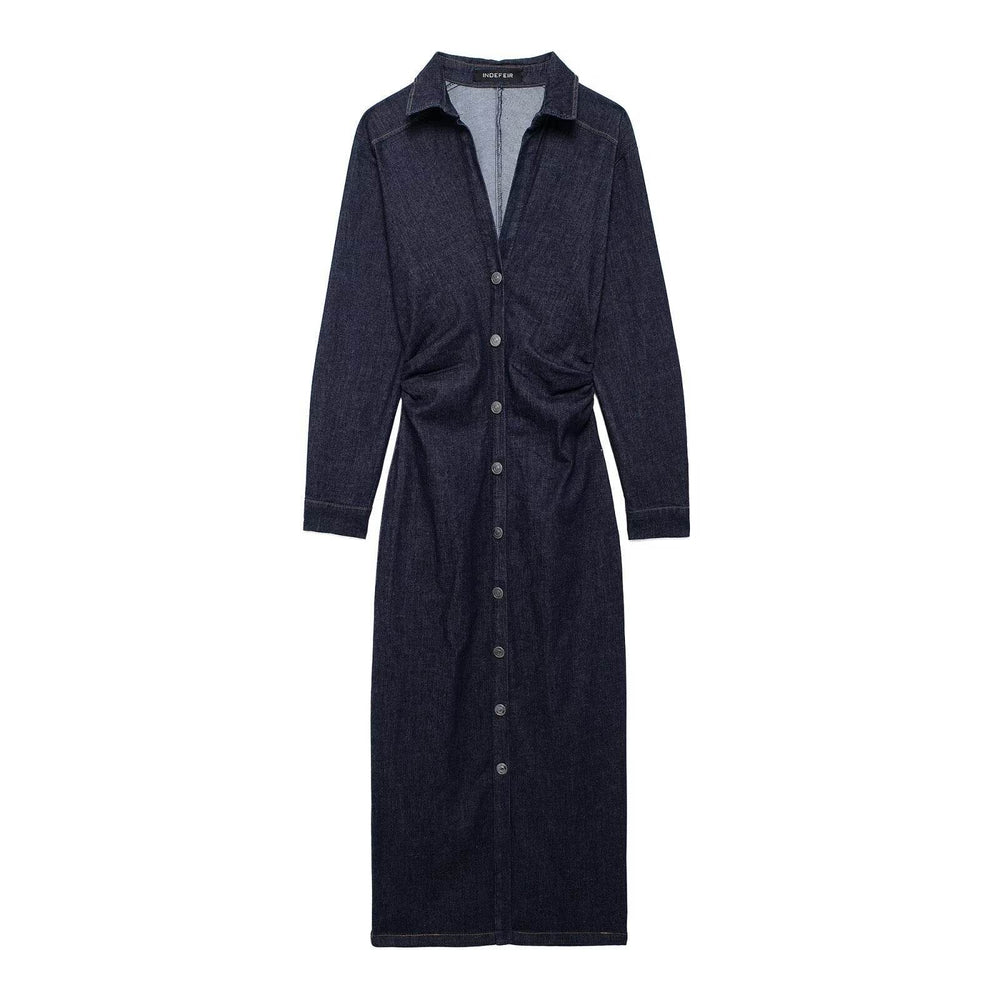 European And American Style Fashion Dark Blue Long sleeve Denim Shirt Dress - EX-STOCK Canada