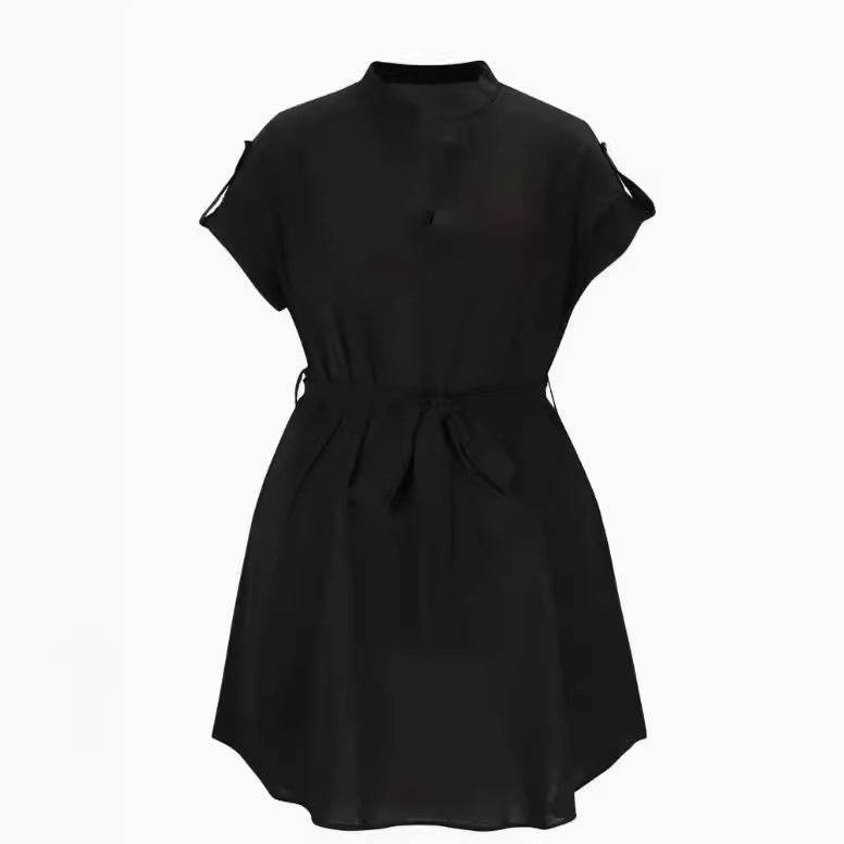 V-neck Short Sleeve Dress With Belt Summer Fashion Bowknot Dresses For Women Clothing - EX-STOCK Canada