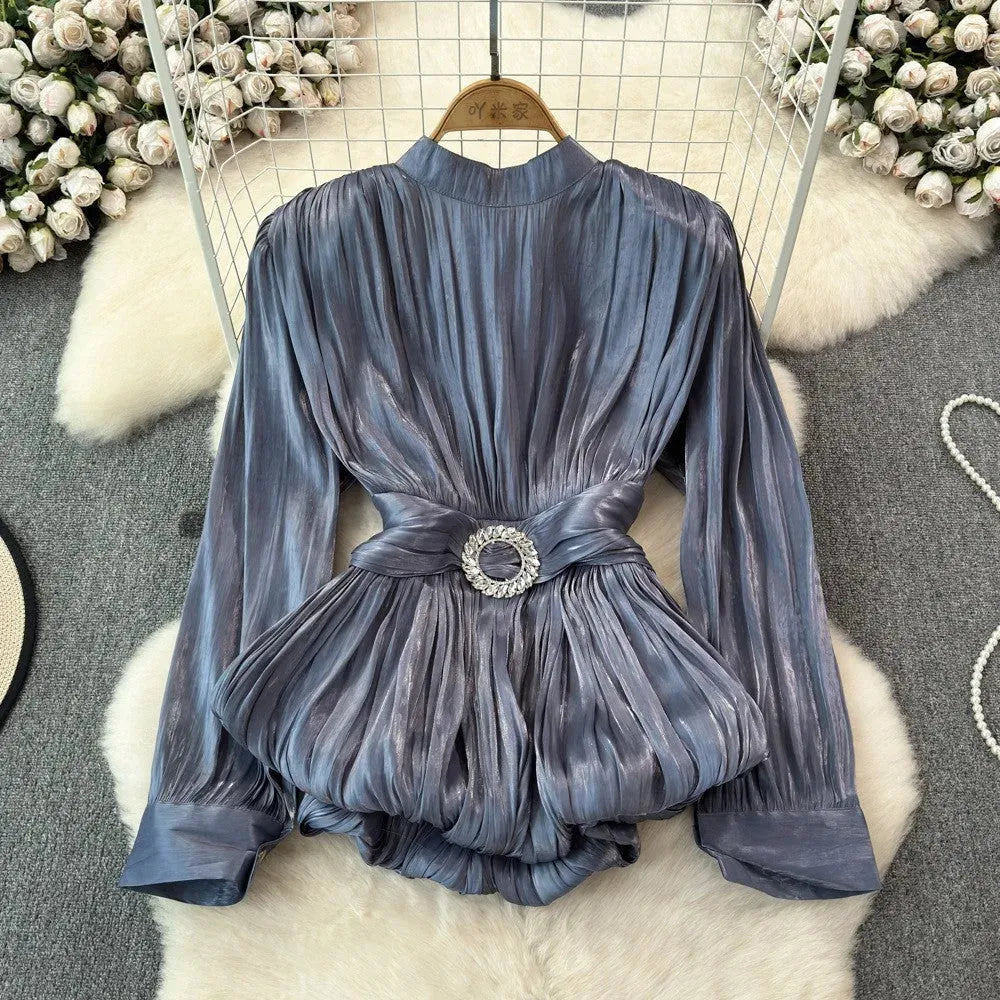 Elegant Luxury French Style High-grade waist belt lantern sleeve Niche Blouse top for Women - EX-STOCK CANADA