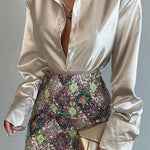 Single-breasted Long Sleeve Lapel Satin Blouse Shirt for work business office - EX-STOCK CANADA
