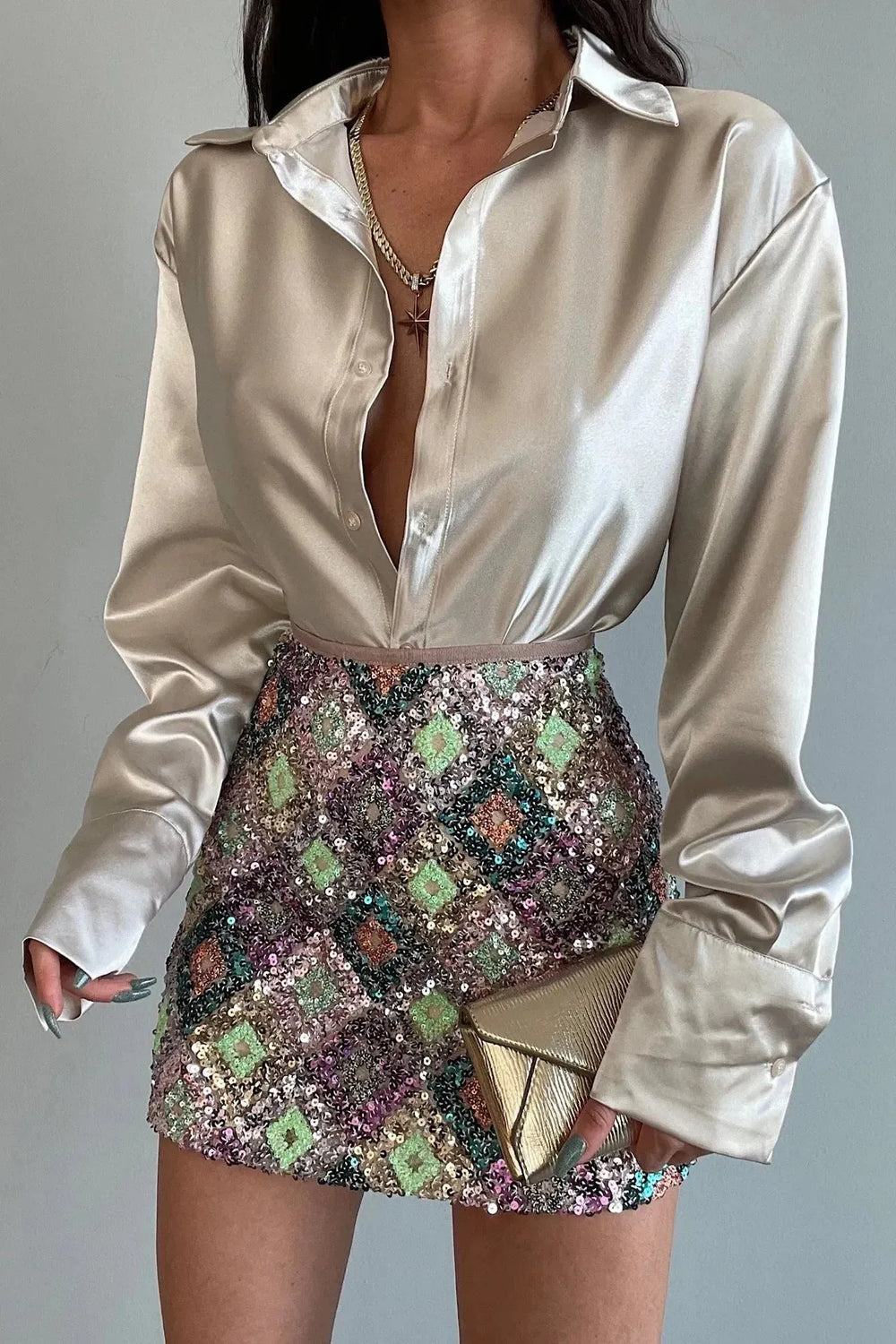 Single-breasted Long Sleeve Lapel Satin Blouse Shirt for work business office - EX-STOCK CANADA