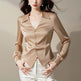 V-neck Long Sleeve Waist Trimming Shirt Women - EX-STOCK Canada