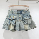 Fashion Personality Denim Little Short Mini Jeans flared Skirt - EX-STOCK CANADA