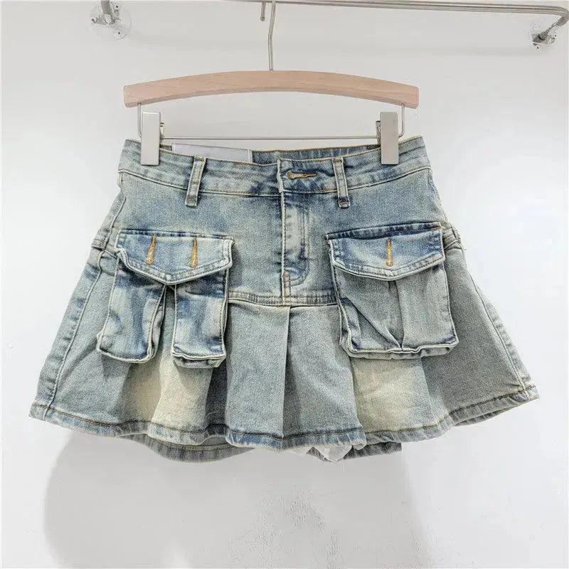 Fashion Personality Denim Little Short Mini Jeans flared Skirt - EX-STOCK CANADA