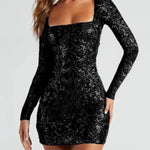 Sexy Backless Sequins Dress Fashion Slim Square Neck Long Sleeves Dresses Women Clothing - EX-STOCK CANADA