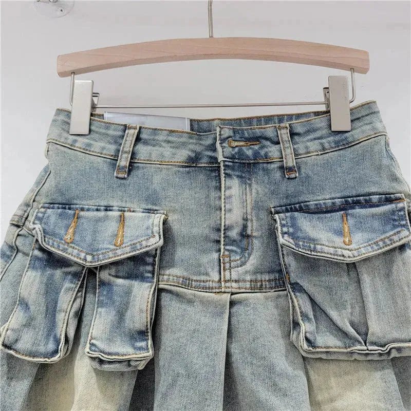 Fashion Personality Denim Little Short Mini Jeans flared Skirt - EX-STOCK CANADA