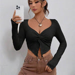 Slim fit top Front Twist Irregular Long Sleeve V-neck tank top For Women - EX-STOCK Canada