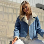 Fleece-lined Denim Coat Short Jacket Design Fashion Women - EX-STOCK CANADA