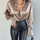 Single-breasted Long Sleeve Lapel Satin Blouse Shirt for work business office - EX-STOCK CANADA