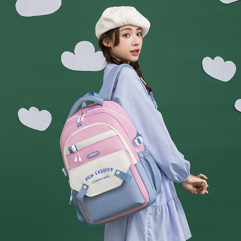 New Student Schoolbag Colorful Contrast Color Schoolbag EX-STOCK