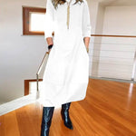 Autumn And Winter New All-matching Solid Color Loose Round-neck Long-sleeved Dress Women - EX-STOCK Canada