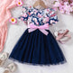 Girls Puff Sleeve Flower Printed Mesh Dress Baby girl dress gown - EX-STOCK Canada