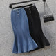 High Waisted Fish tail Mermaid Denim Midi Skirt - EX-STOCK Canada
