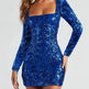 Sexy Backless Sequins Dress Fashion Slim Square Neck Long Sleeves Dresses Women Clothing - EX-STOCK CANADA