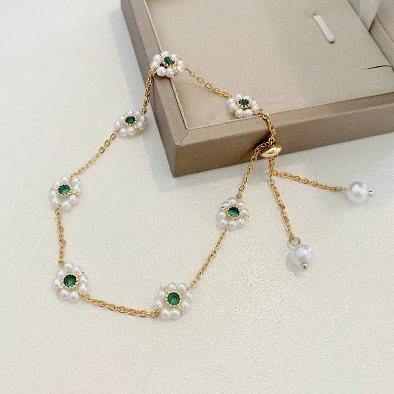 Pearl Flowers Bracelet All-match Fashion Adjustable Chain Bracelet for women - EX-STOCK CANADA