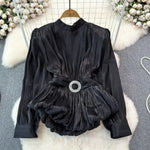 Elegant Luxury French Style High-grade waist belt lantern sleeve Niche Blouse top for Women - EX-STOCK CANADA