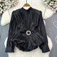 Elegant Luxury French Style High-grade waist belt lantern sleeve Niche Blouse top for Women - EX-STOCK CANADA