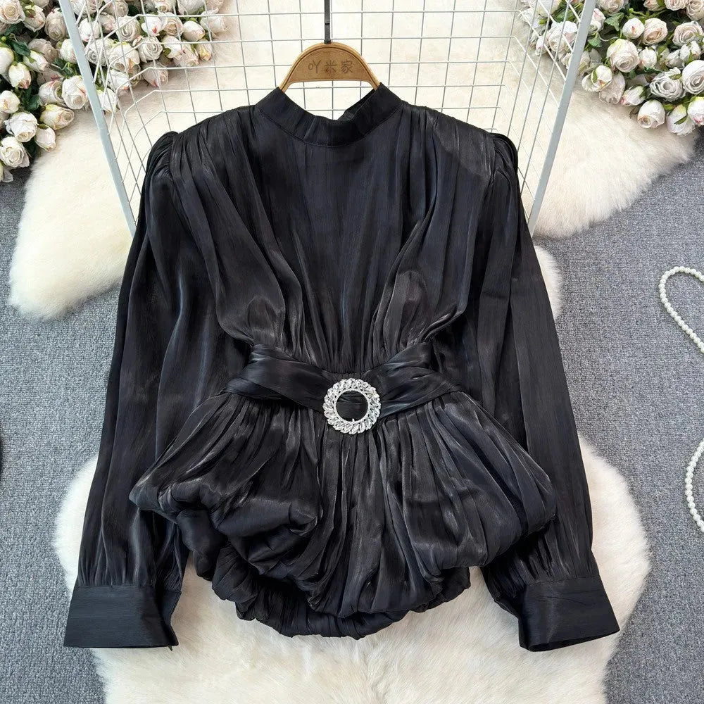 Elegant Luxury French Style High-grade waist belt lantern sleeve Niche Blouse top for Women - EX-STOCK CANADA