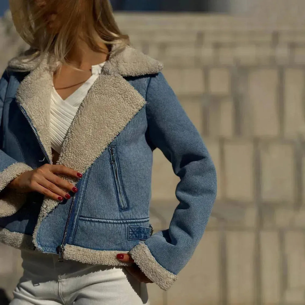 Fleece-lined Denim Coat Short Jacket Design Fashion Women - EX-STOCK CANADA