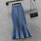 High Waisted Fish tail Mermaid Denim Midi Skirt - EX-STOCK Canada