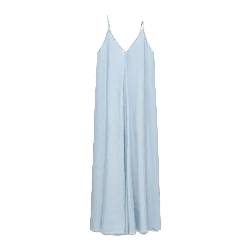 Elegant Women’s Summer Maxi Dress Casual Spaghetti Straps Solid V-Neck Cami Backless Dresses - EX-STOCK CANADA