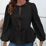 Casual Loose Lantern sleeve Buckle blouse Top For Women - EX-STOCK CANADA
