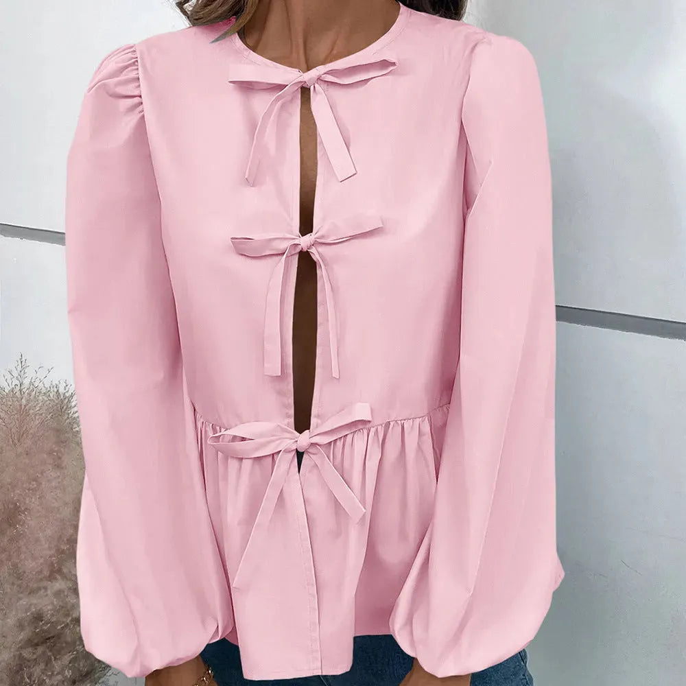 Casual Loose Lantern sleeve Buckle blouse Top For Women - EX-STOCK CANADA