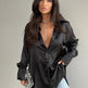 Single-breasted Long Sleeve Lapel Satin Blouse Shirt for work business office - EX-STOCK CANADA