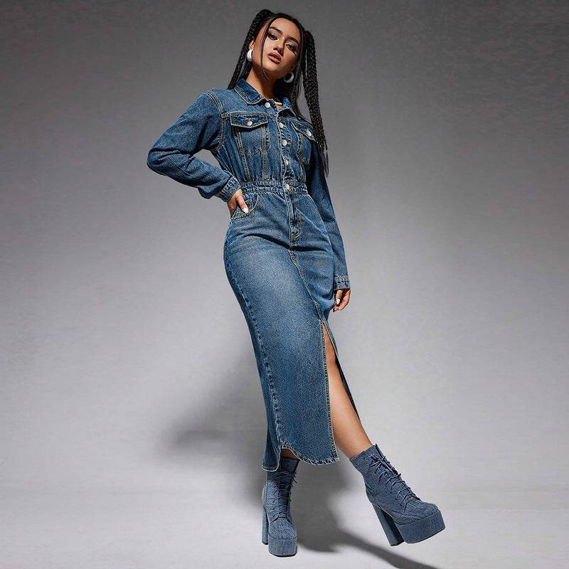 Ladies New Fashion Personality Denim Long Dress - EX-STOCK Canada